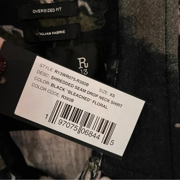 R13 Shredded Seam Drop Neck Shirt Bleached Floral - Picture 11 of 11